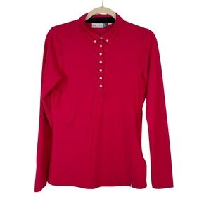 KJUS Womens Scotscraig Long Sleeve Golf Polo Shirt Red UPF Activewear 38 Medium